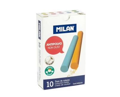 Milan Pack de 10 Tizas de Colores - Redondas - Antipolvo - No Contienen Caseina ni Yeso - Colores Surtidos