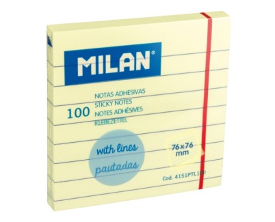 Milan Pack de 100 Notas Adhesivas - Pautadas - 76x76mm - Color Amarillo