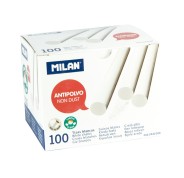 Milan Pack de 100 Tizas - Redondas - Antipolvo - No Contienen Caseina ni Yeso - Color Blanco