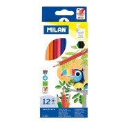 Milan Pack de 12 Lapices Hexagonales de Colores - Mina 2.9mm - Trazo Uniforme - Resistente a la Rotura - Colores Surtidos