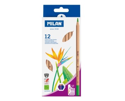Milan Pack de 12 Lapices Hexagonales de Colores - Mina Gruesa 3.5mm - Resistente a la Rotura - Madera Certificada FSC - Colores Surtidos