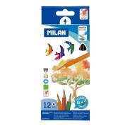 Milan Pack de 12 Lapices Triangulares de Colores Acuarelables + Pincel - Mina 2.9mm - Trazo Uniforme - Resistente a la Rotura - Madera de Bosques Sostenibles - Colores Surtidos