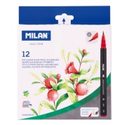 Milan Pack de 12 Rotuladores Acuarelables - Tinta al Agua - Punta de Pincel 0.5 a 6mm - Colores Surtidos