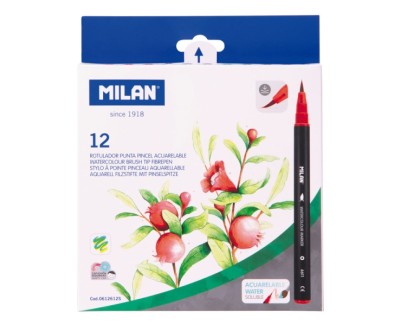 Milan Pack de 12 Rotuladores Acuarelables - Tinta al Agua - Punta de Pincel 0.5 a 6mm - Colores Surtidos