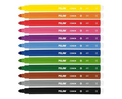 Milan Pack de 12 Rotuladores - Punta Conica 5mm - Tinta al Agua - Lavable - Colores Surtidos