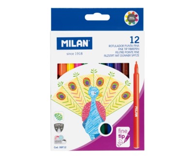 Milan Pack de 12 Rotuladores - Tinta al Agua - Punta Fina 2mm - 154mm - Colores Surtidos