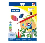 Milan Pack de 18 Lapices Hexagonales de Colores - Mina 2.9mm - Trazo Uniforme - Resistente a la Rotura - Colores Surtidos