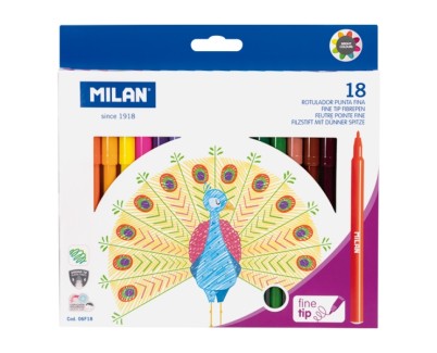 Milan Pack de 18 Rotuladores - Tinta al Agua - Punta Fina 2mm - 154mm - Colores Surtidos
