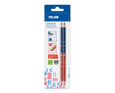 Milan Pack de 2 Lapices Bicolores Rojo y Azul - Mina 2.9mm - Forma Triangular
