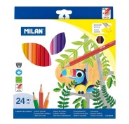 Milan Pack de 24 Lapices Hexagonales de Colores - Mina 2.9mm - Trazo Uniforme - Resistente a la Rotura - Colores Surtidos