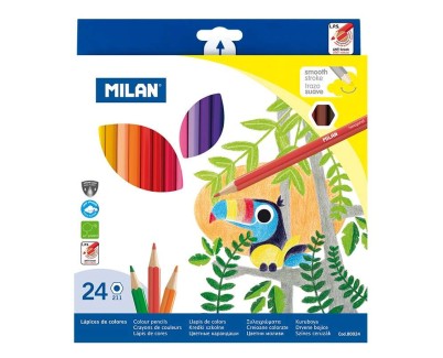 Milan Pack de 24 Lapices Hexagonales de Colores - Mina 2.9mm - Trazo Uniforme - Resistente a la Rotura - Colores Surtidos