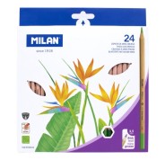 Milan Pack de 24 Lapices Hexagonales de Colores - Mina Gruesa 3.5mm - Resistente a la Rotura - Madera Certificada FSC - Colores Surtidos