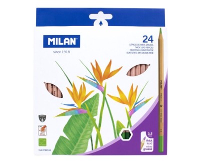 Milan Pack de 24 Lapices Hexagonales de Colores - Mina Gruesa 3.5mm - Resistente a la Rotura - Madera Certificada FSC - Colores Surtidos