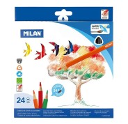Milan Pack de 24 Lapices Triangulares Acuarelables + Pincel - Mina 2.9mm - Trazo Uniforme - Resistente a la Rotura - Colores Surtidos