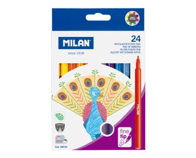 Milan Pack de 24 Rotuladores - Tinta al Agua - Punta Fina 2mm - 154mm - Colores Surtidos