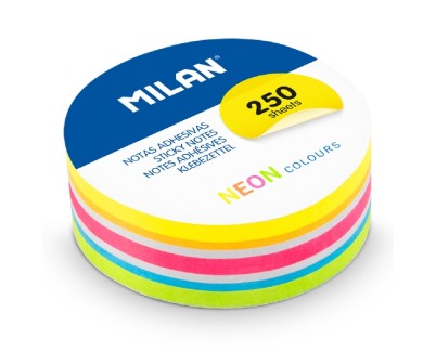 Milan Pack de 250 Notas Adhesivas - Colores Neon - Redondas - 67mm - Colores Surtidos