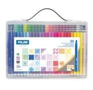 Milan Pack de 50 Rotuladores - Maletin de Transporte - Punta Conica de 5mm - Colores Surtidos