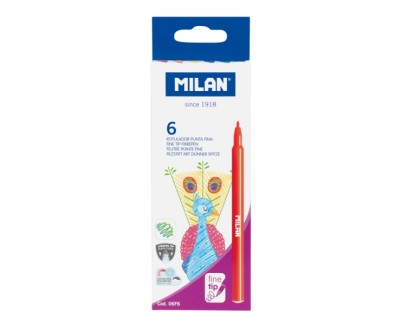 Milan Pack de 6 Rotuladores - Tinta al Agua - Punta Fina 2mm - 154mm - Colores Surtidos