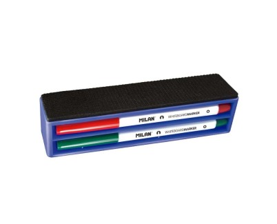 Milan Pack de Borrador Magnetico + 4 Rotuladores para Pizarra Blanca - Punta Redonda 3.7 mm - Borrables en Seco - Tinta a Base de Alcohol