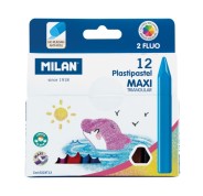 Milan Pastipastel Maxi Pack de 12 Ceras de Colores Triangulares - Contiene 2 Ceras Fluo - Colores Surtidos