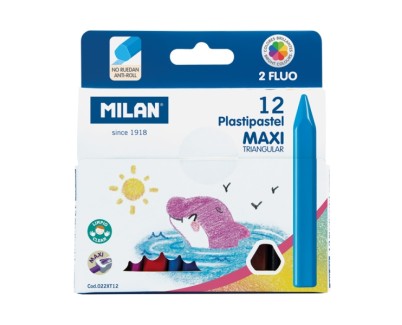 Milan Pastipastel Maxi Pack de 12 Ceras de Colores Triangulares - Contiene 2 Ceras Fluo - Colores Surtidos