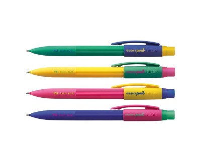 Milan PL1 Expositor de 20 Portaminas - Mina 0.9mm 2B Grafito - Goma Milan Extra Larga - Colores Surtidos