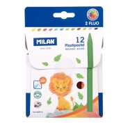 Milan Plastipastel Pack de 12 Ceras de Colores Redondas - Contiene 2 Ceras Fluo - Colores Surtidos