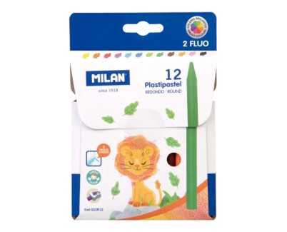 Milan Plastipastel Pack de 12 Ceras de Colores Redondas - Contiene 2 Ceras Fluo - Colores Surtidos