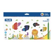 Milan Plastipastel Pack de 30 Ceras de Colores Redondas - Contiene 3 Ceras Fluo y 2 Metal - Colores Surtidos