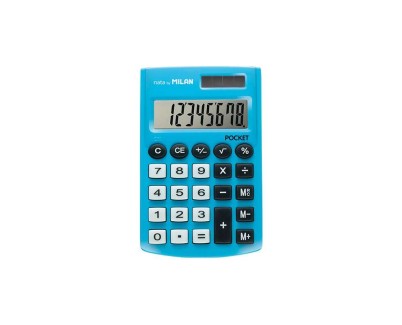 Milan Pocket Calculadora de Bolsillo con Pantalla de 8 Digitos - 3 Teclas de Memoria y Raiz Cuadrada - Teclas con Tacto Suave - Color Azul