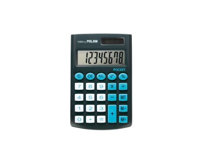 Milan Pocket Calculadora de Bolsillo con Pantalla de 8 Digitos - 3 Teclas de Memoria y Raiz Cuadrada - Teclas con Tacto Suave - Color Negro