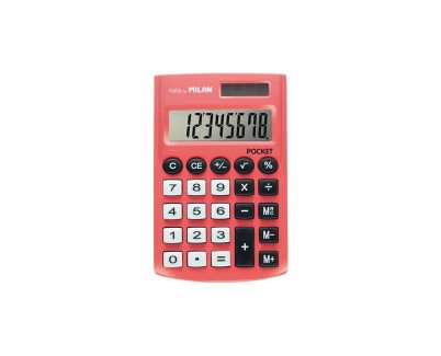 Milan Pocket Calculadora de Bolsillo con Pantalla de 8 Digitos - 3 Teclas de Memoria y Raiz Cuadrada - Teclas con Tacto Suave - Color Rojo