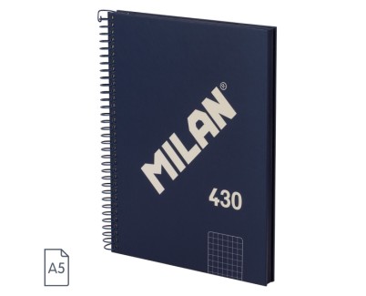 Milan Serie 1918 Cuaderno Espiral Formato A5 Cuadricula 5x5mm - 80 Hojas de 95 gr/m2 - Microperforado, 2 Taladros - Color Azul