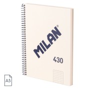 Milan Serie 1918 Cuaderno Espiral Formato A5 Cuadricula 5x5mm - 80 Hojas de 95 gr/m2 - Microperforado, 2 Taladros - Color Beige