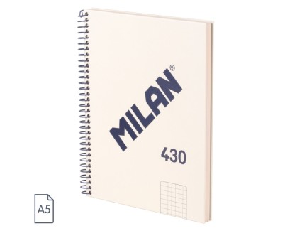 Milan Serie 1918 Cuaderno Espiral Formato A5 Cuadricula 5x5mm - 80 Hojas de 95 gr/m2 - Microperforado, 2 Taladros - Color Beige