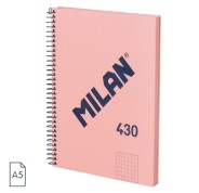 Milan Serie 1918 Cuaderno Espiral Formato A5 Cuadricula 5x5mm - 80 Hojas de 95 gr/m2 - Microperforado, 2 Taladros - Color Rosa