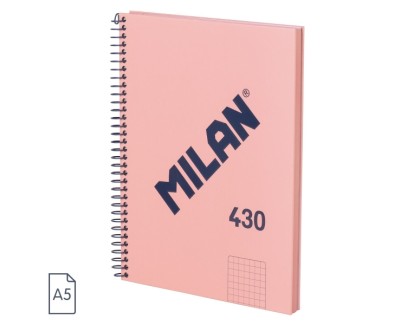 Milan Serie 1918 Cuaderno Espiral Formato A5 Cuadricula 5x5mm - 80 Hojas de 95 gr/m2 - Microperforado, 2 Taladros - Color Rosa