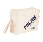 Milan Serie 1918 Gigante 403 Neceser de Gran Capacidad - Tamaño 27x20x11cm - 2 Compartimentos Interiores - Cierre de Cremallera - 100% Algodon - Color Beige
