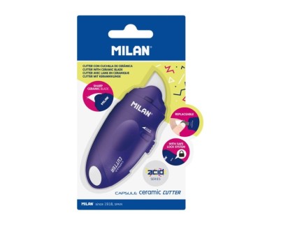 Milan Serie Acid Capsule Cutter de Hoja Ceramica Reemplazable - Tama&ntilde;o Bolsillo - Dise&ntilde;o Ergonomico - Sistema de Bloqueo - Color Azul