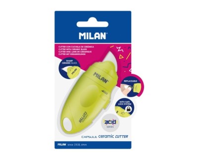 Milan Serie Acid Capsule Cutter de Hoja Ceramica Reemplazable - Tamaño Bolsillo - Diseño Ergonomico - Sistema de Bloqueo - Color Amarillo