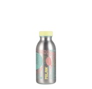 Milan Serie Silver Botella Isotermica 0.35L - Doble Pared de Acero Inoxidable - Liquidos Calientes hasta 12h, Frios hasta 24h - Color Plata/Amarillo