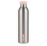 Milan Serie Silver Botella Isotermica 0.59L - Doble Pared de Acero Inoxidable - Liquidos Calientes hasta 12h, Frios hasta 24h - Color Plata/Rosa