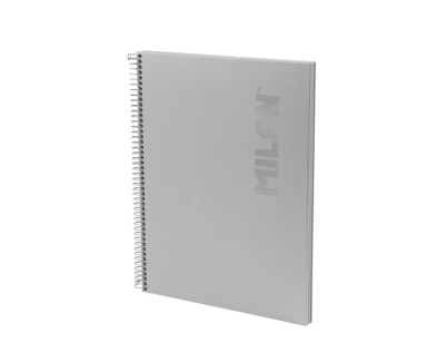 Milan Shadow Cuaderno Espiral Formato A4 Pautado 1 Linea - 80 Hojas de 95 gr/m2 Microperforadas y con 4 Taladros - Tapa Dura - Color Gris