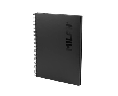 Milan Shadow Cuaderno Espiral Formato A4 Pautado 1 Linea - 80 Hojas de 95 gr/m2 Microperforadas y con 4 Taladros - Tapa Dura - Color Negro