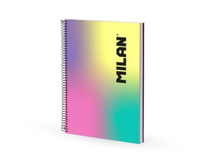 Milan Sunset Cuaderno Espiral Formato A4 Pautado 7mm - 120 Hojas de 95 gr/m2 - Microperforado, 4 Taladros y Bandas de Color
