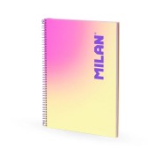 Milan Sunset Cuaderno Espiral Formato A4 Pautado 7mm - 90 Hojas de 95 gr/m2 - Microperforado, Bandas de Color y 4 Taladros - Color Amarillo/Rosa
