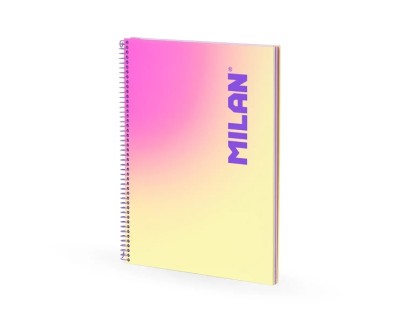 Milan Sunset Cuaderno Espiral Formato A4 Pautado 7mm - 90 Hojas de 95 gr/m2 - Microperforado, Bandas de Color y 4 Taladros - Color Amarillo/Rosa