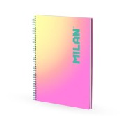 Milan Sunset Cuaderno Espiral Formato A4 Pautado 7mm - 90 Hojas de 95 gr/m2 - Microperforado, Bandas de Color y 4 Taladros - Color Rosa/Amarillo