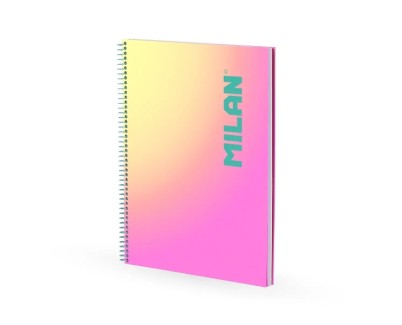 Milan Sunset Cuaderno Espiral Formato A4 Pautado 7mm - 90 Hojas de 95 gr/m2 - Microperforado, Bandas de Color y 4 Taladros - Color Rosa/Amarillo