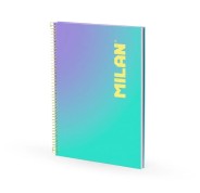 Milan Sunset Cuaderno Espiral Formato A4 Pautado 7mm - 90 Hojas de 95 gr/m2 - Microperforado, Bandas de Color y 4 Taladros - Color Turquesa/Violeta